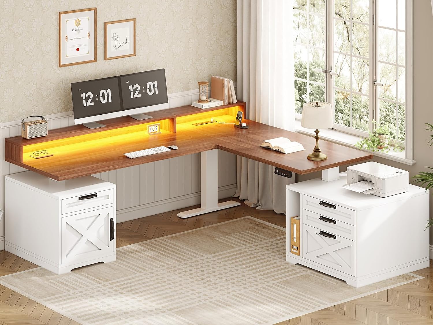 Office Furniture Custom - L-vormig in hoogte verstelbaar bureau met