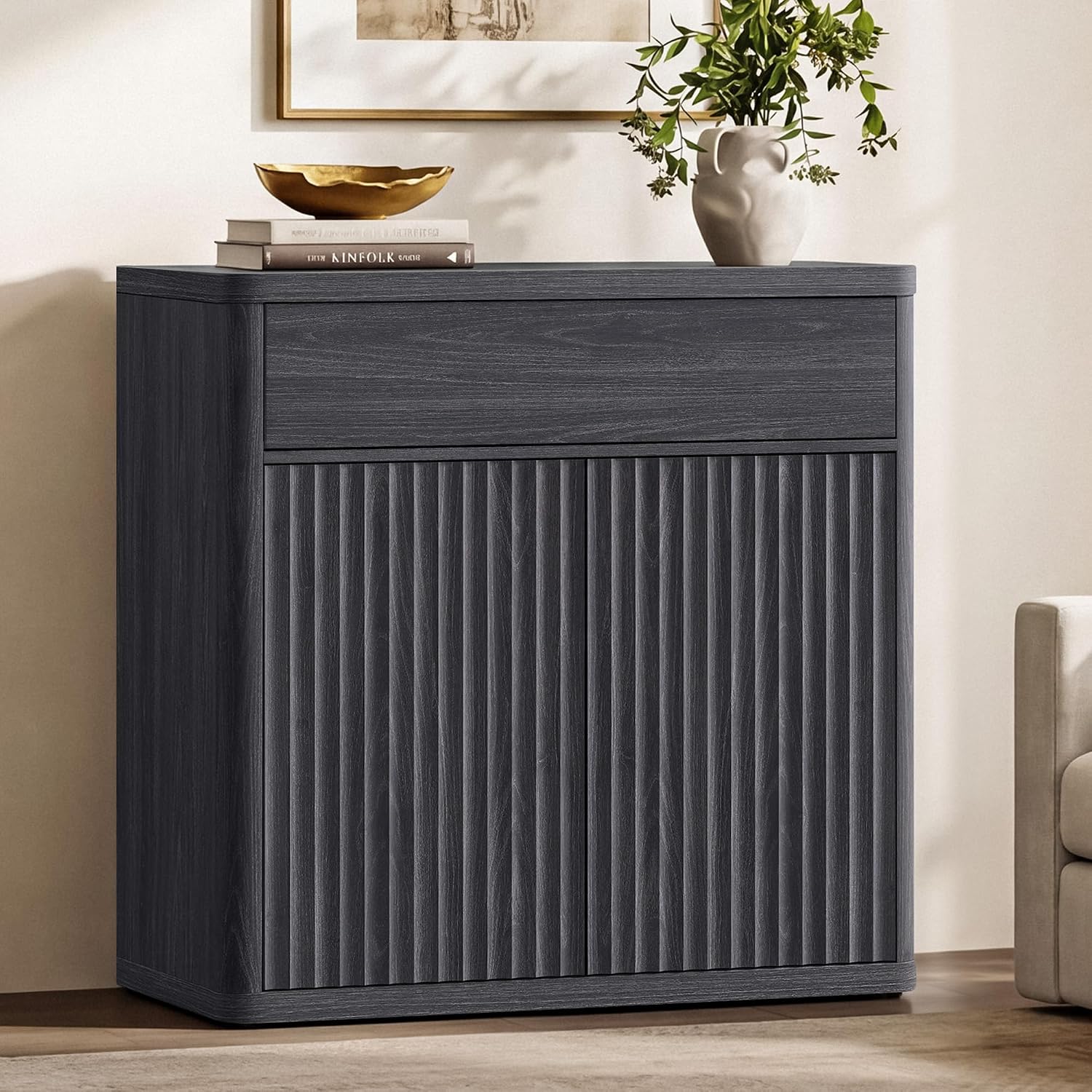 Credenza Office Storage - 34,6-inch moderne gegroefde buffetkast met 2