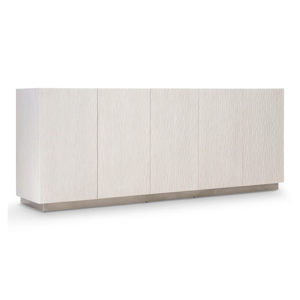 Credenza Office Storage - Moderne witte tv-kast met golvende textuur,