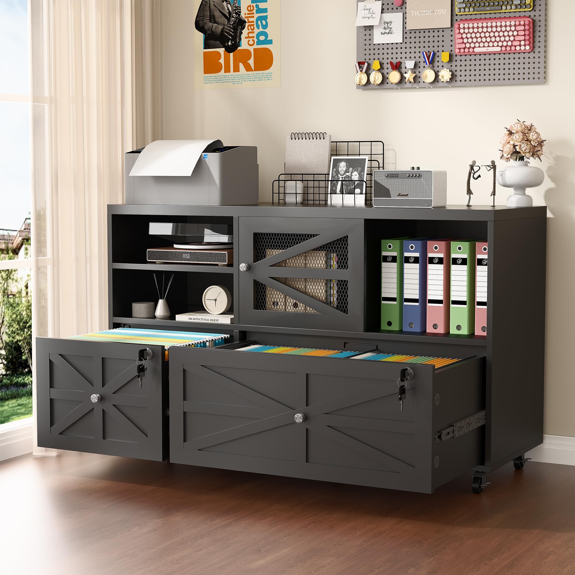 File Cabinet Lateral - Boerenkast met 2 laden en slot,