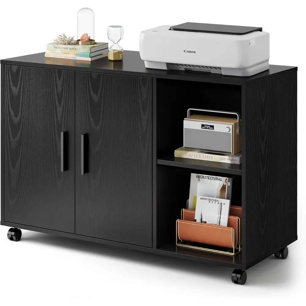 File Cabinet Lateral - Zwarte kantooropbergkast met deuren en planken,