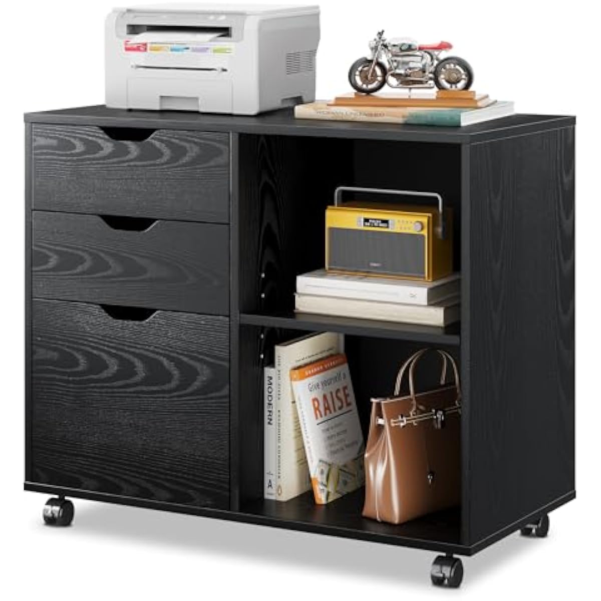 File Cabinet Lateral - Driekastige zijdelingse archiefkast met open schappen,