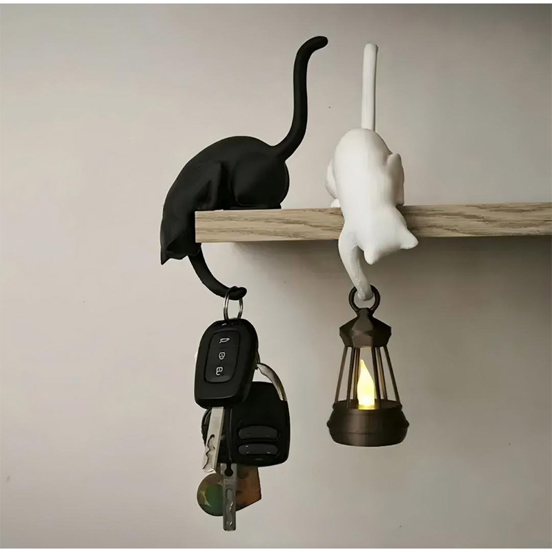 Cubicle Shelf Organizer - Gotische Kat Plankhaak met Lantaarn Beeldje