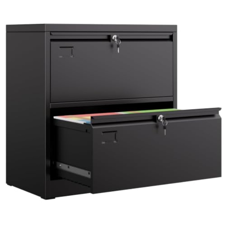 File Cabinet Lateral - 2-laden zijdelingse archiefkast met slot, zwarte